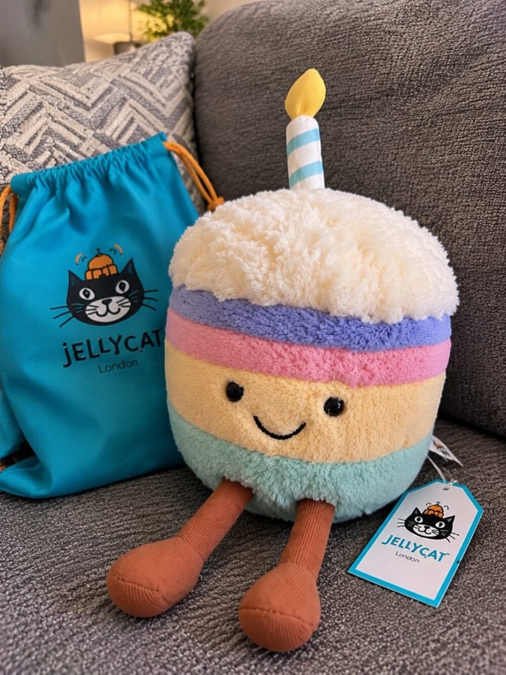 Jellycat Amuseables Rainbow Birthday Cake Plush Stuffed Toy Food Gift NEW NWT